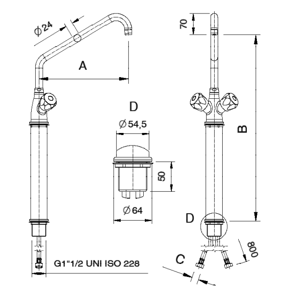 BIG MONOBLOCK MIXER TAP WITH LONG BASE AND PLASTIC HANDLE