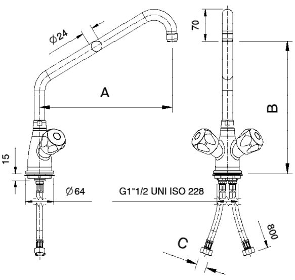 BIG MONOBLOCK MIXER TAP WITH PLASTIC HANDLE RUBINETTO MISCELATORE MONOFORO BIG MANIGLIA ATERMICA 